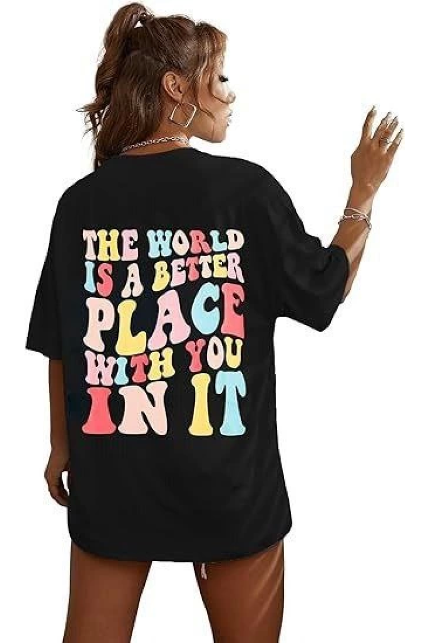 Bisiklet Yaka Baskılı T-shirt - Siyah