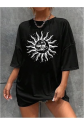 Bisiklet Yaka Baskılı T-shirt - Siyah