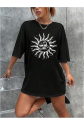 Bisiklet Yaka Baskılı T-shirt - Siyah
