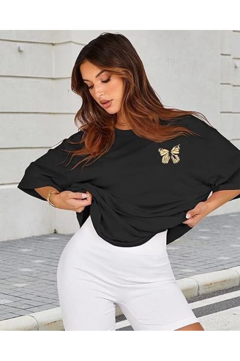 Bisiklet Yaka Baskılı T-shirt - Siyah