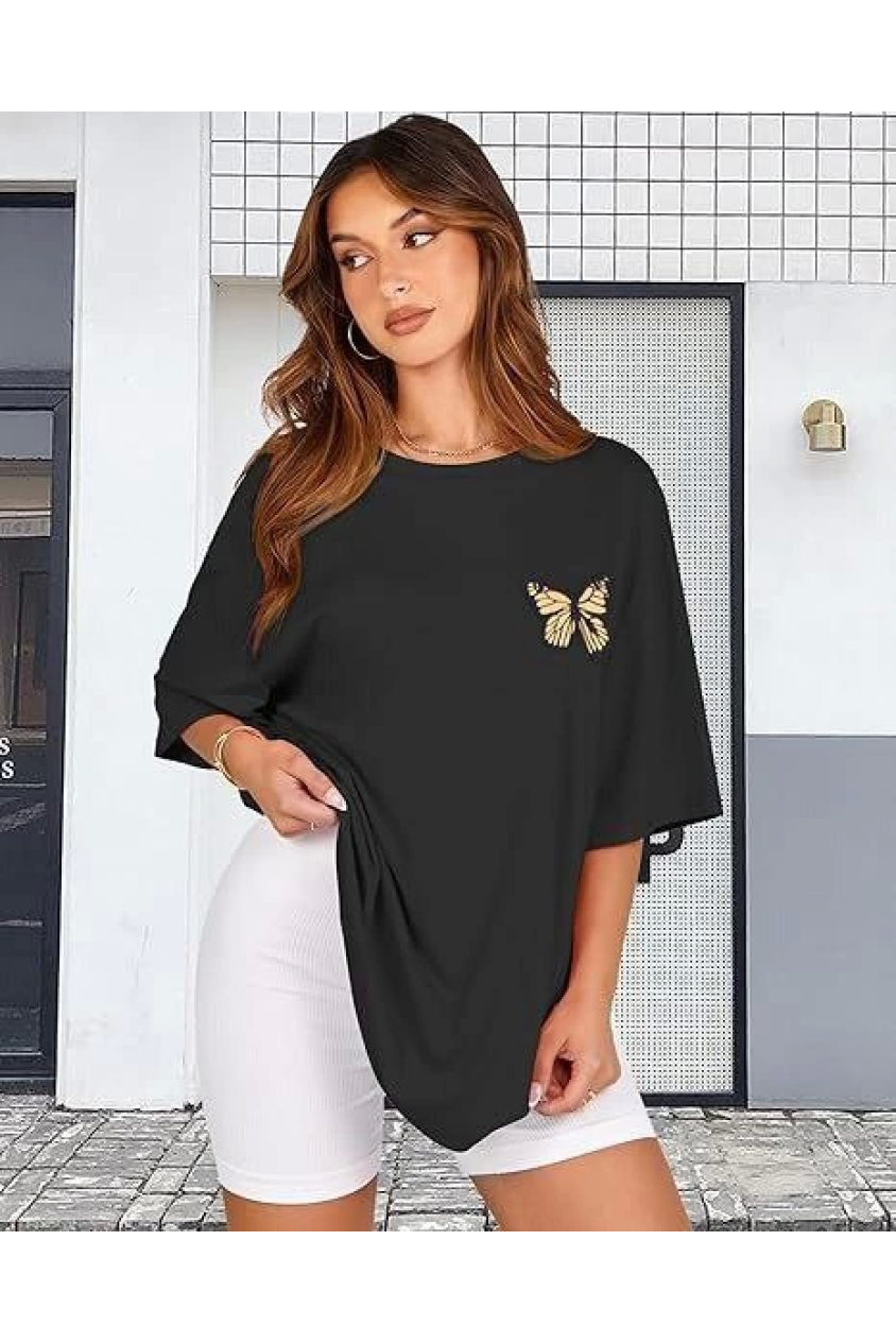 Bisiklet Yaka Baskılı T-shirt - Siyah