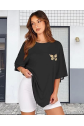 Bisiklet Yaka Baskılı T-shirt - Siyah