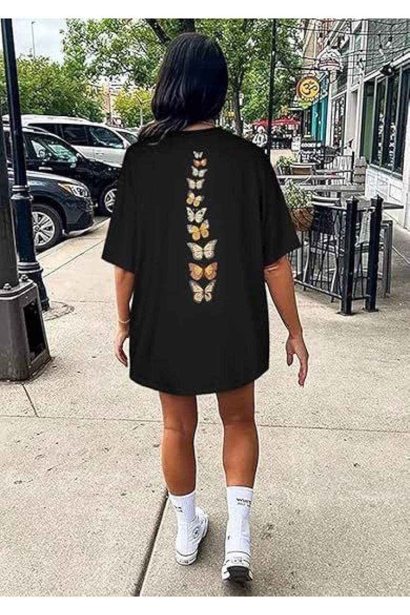 Bisiklet Yaka Baskılı T-shirt - Siyah