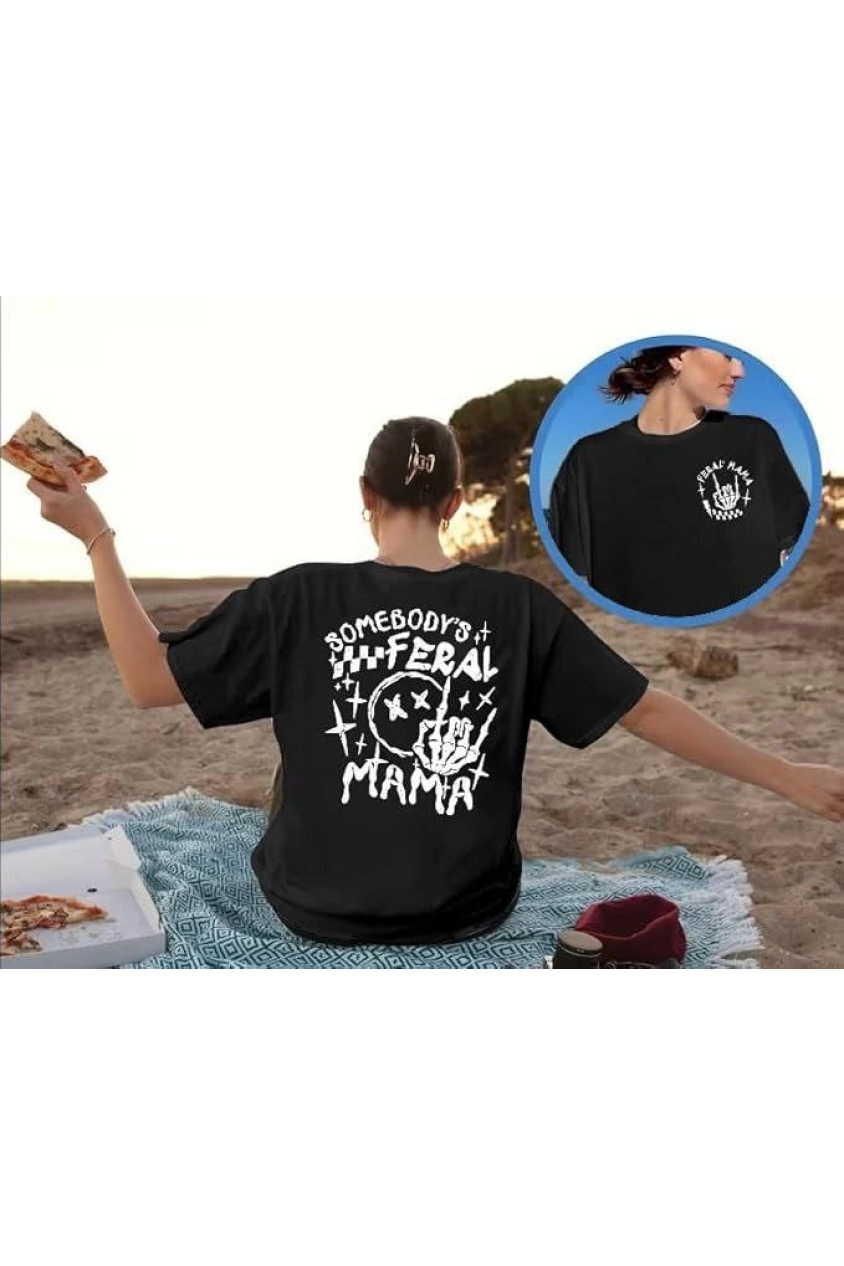 Bisiklet Yaka Baskılı T-shirt - Siyah