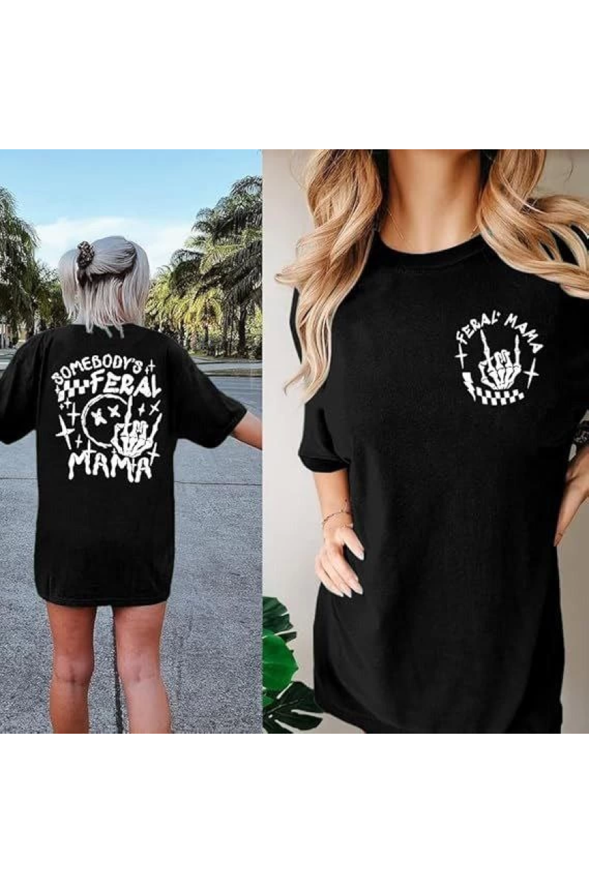 Bisiklet Yaka Baskılı T-shirt - Siyah