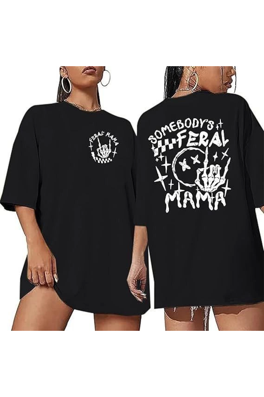 Bisiklet Yaka Baskılı T-shirt - Siyah