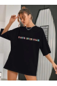 Bisiklet Yaka Baskılı T-shirt - Siyah