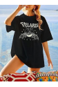 Bisiklet Yaka Baskılı T-shirt - Siyah