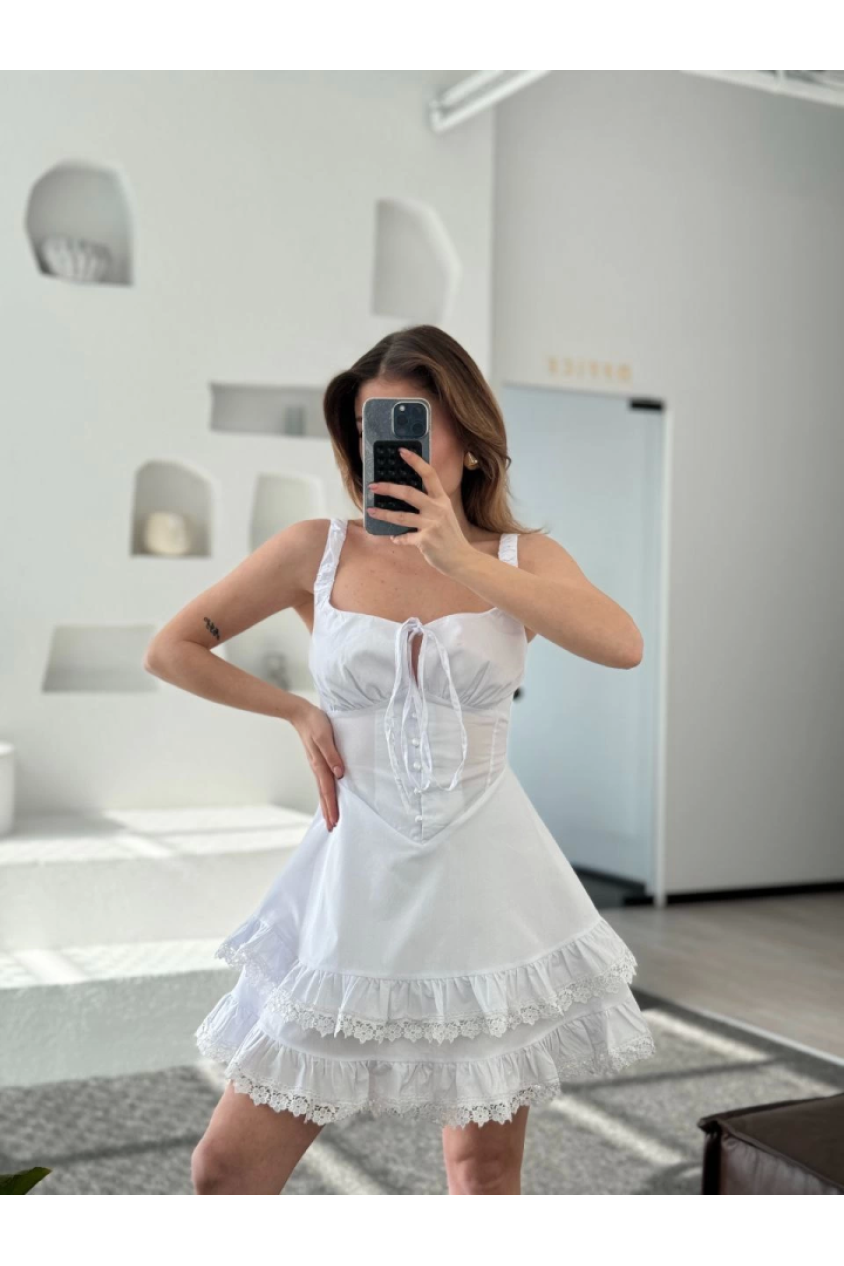 Mini Askılı Elbise - Beyaz