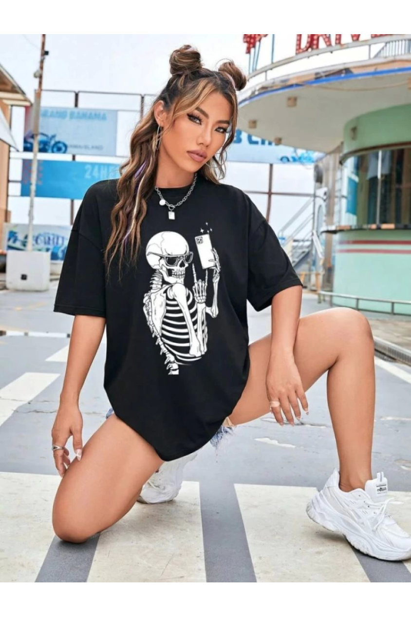 Baskılı T-shirt - Siyah