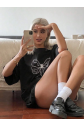 Baskılı Oversize T-shirt - Siyah