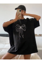 Baskılı Oversize T-shirt - Siyah