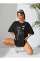 Baskılı Oversize T-shirt - Siyah