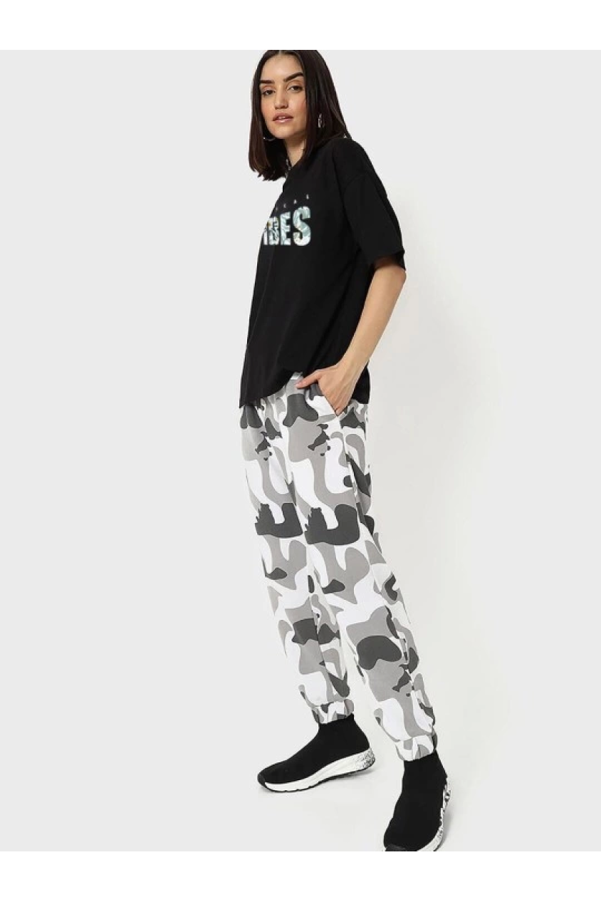 Baskılı Oversize T-shirt - Siyah