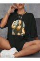 Baskılı Oversize T-shirt - Siyah