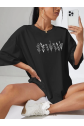 Baskılı Oversize T-shirt - Siyah