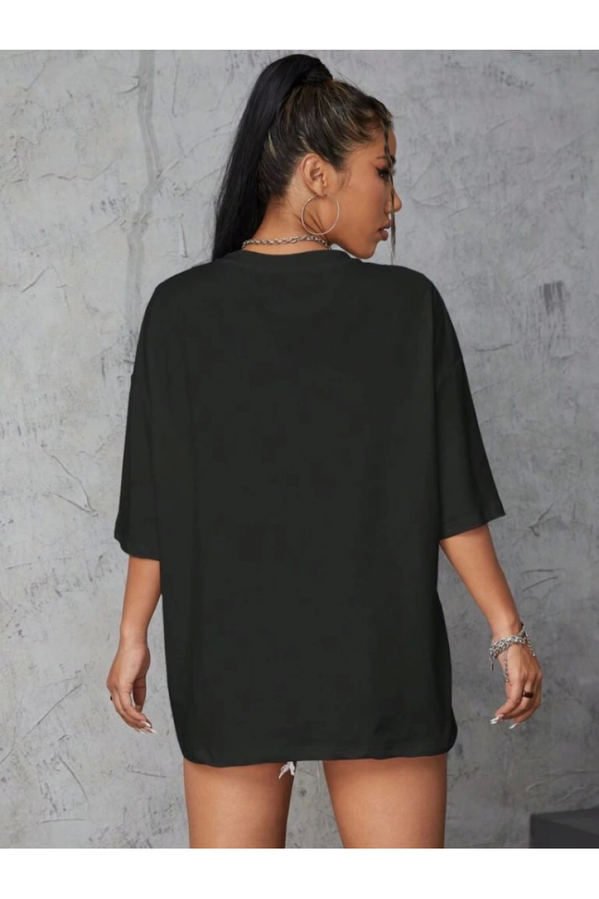 Baskılı Oversize T-shirt - Siyah