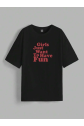 Baskılı Oversize T-shirt - Siyah