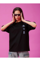 Baskılı Oversize T-shirt - Siyah