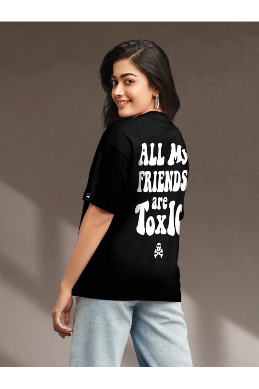 Baskılı Oversize T-shirt - Siyah