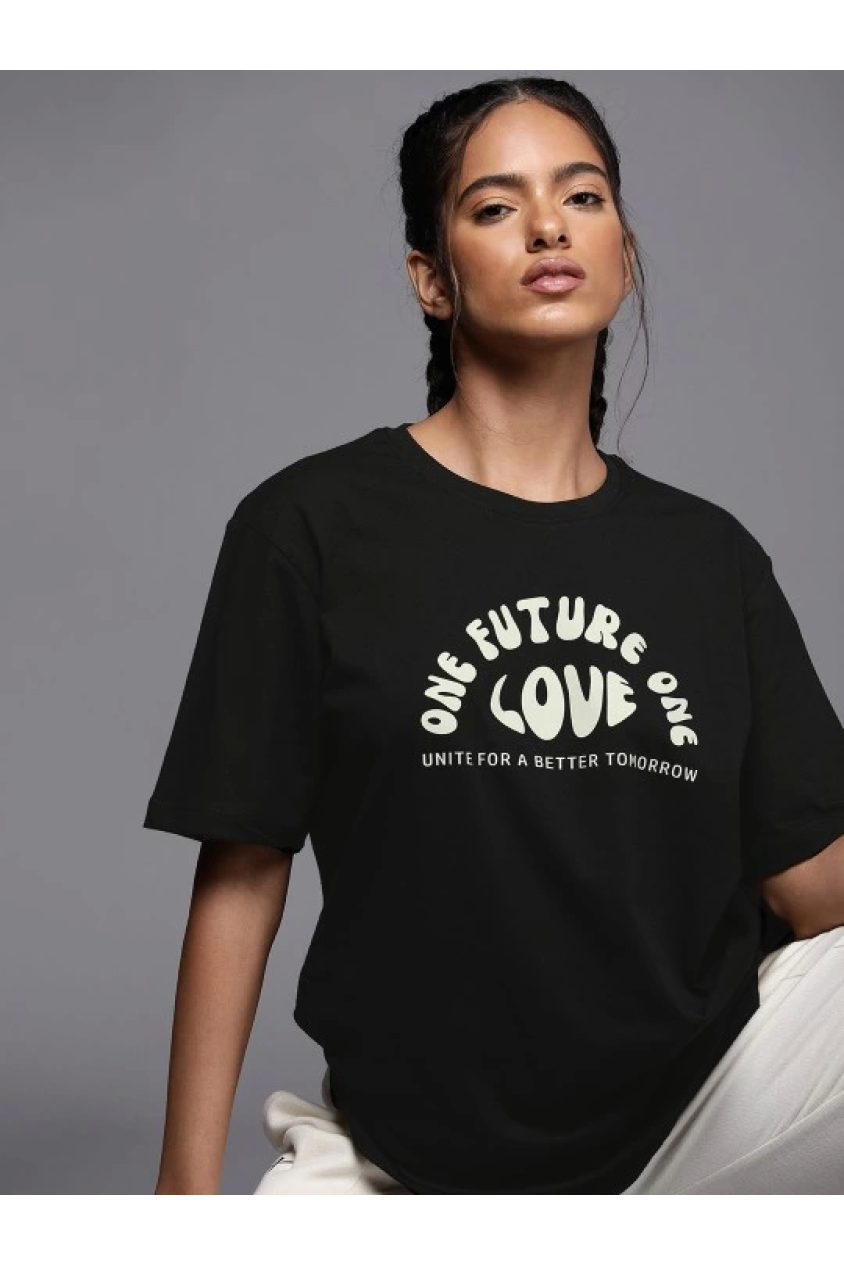 Baskılı Oversize T-shirt - Siyah