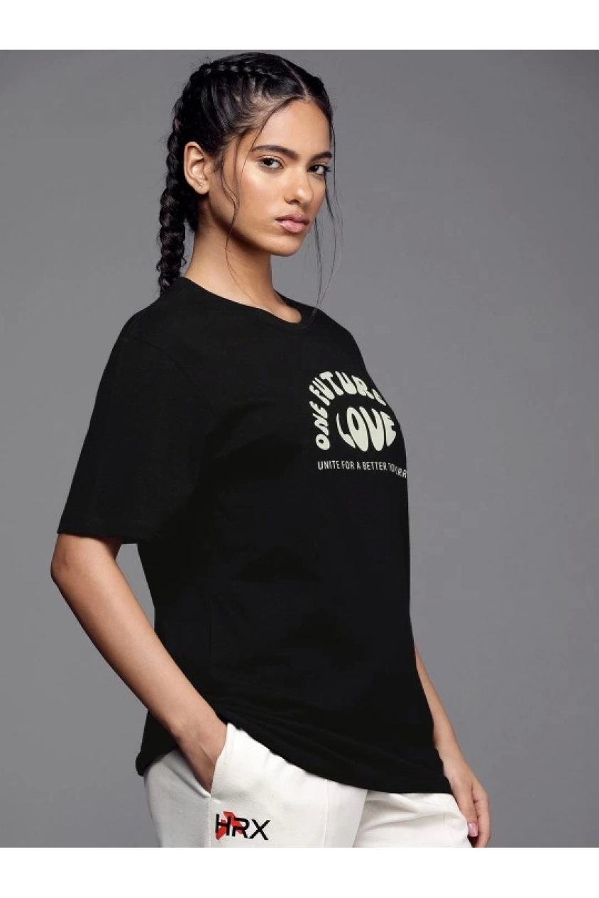 Baskılı Oversize T-shirt - Siyah