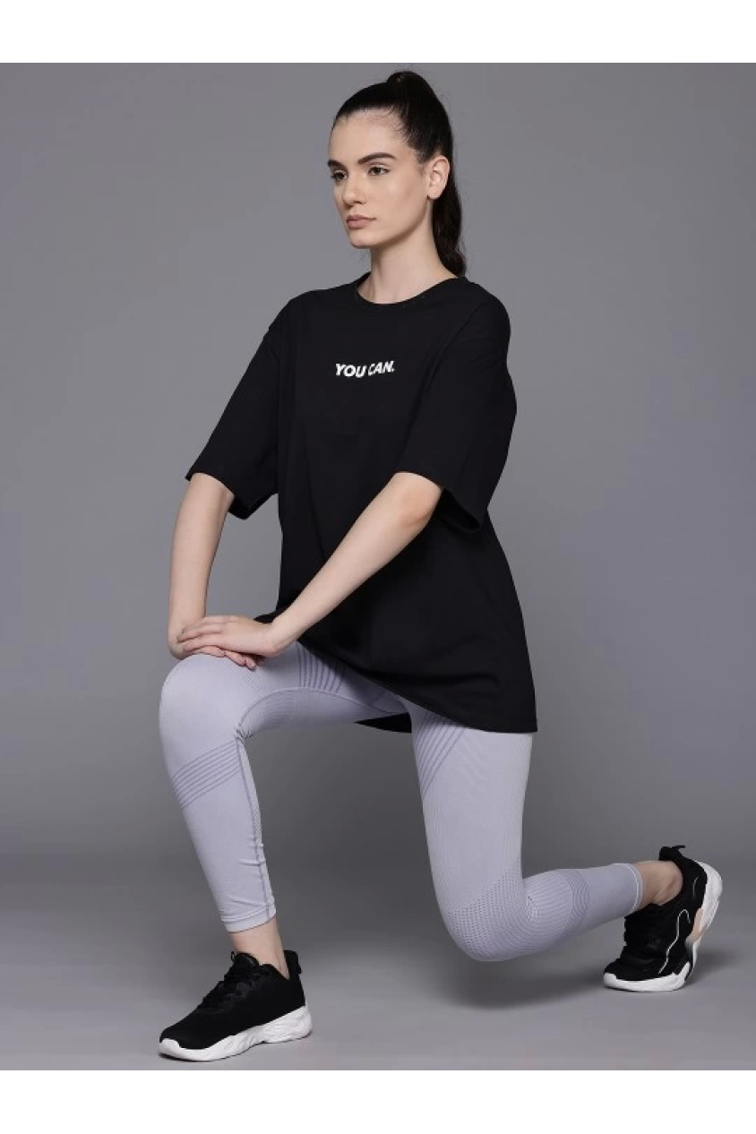 Baskılı Oversize T-shirt - Siyah