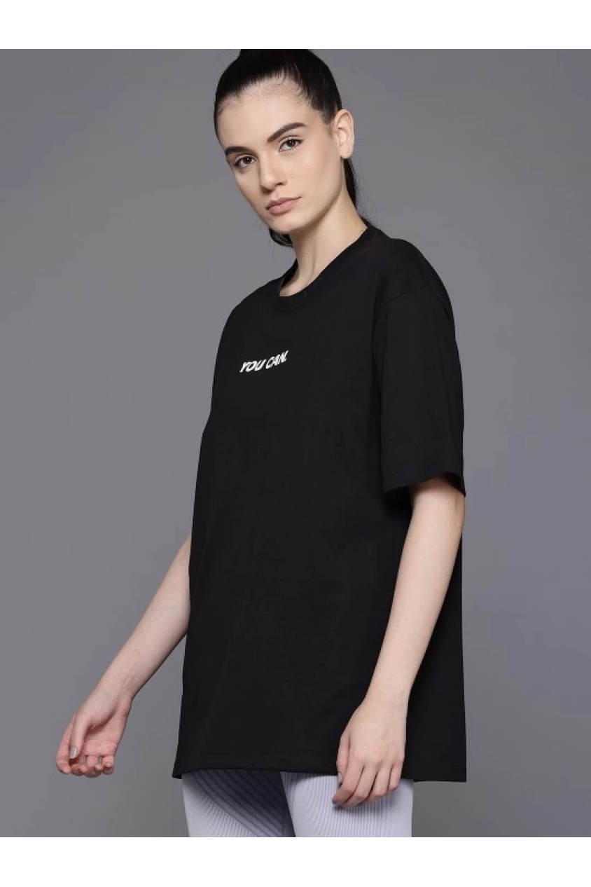Baskılı Oversize T-shirt - Siyah