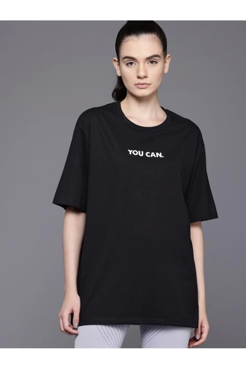 Baskılı Oversize T-shirt - Siyah