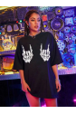 Baskılı Oversize T-shirt - Siyah