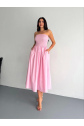 Straplez Pileli Elbise - Pembe