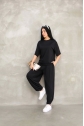 Osy Modal Yumuşak Dokulu Kumaş Oversize Bisiklet Yaka T-shirt Jogger Eşofman Altı Eşofman Takımı - Siyah