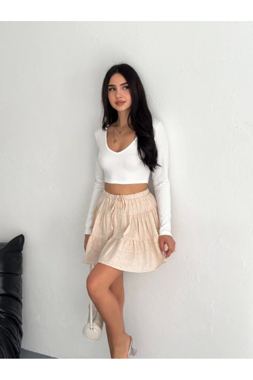 Keten Şortlu Etek - Bej