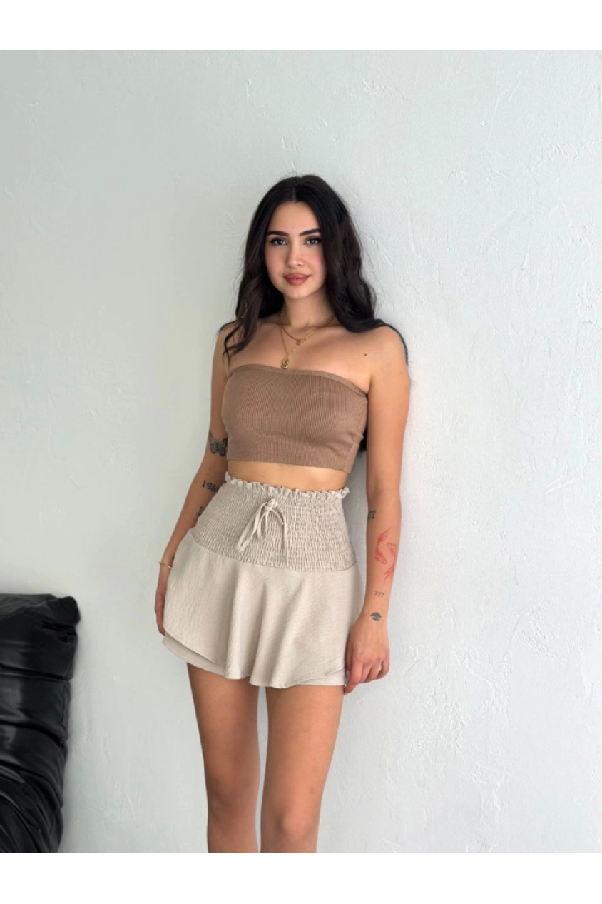 Ayrobin Şortlu Etek - Bej