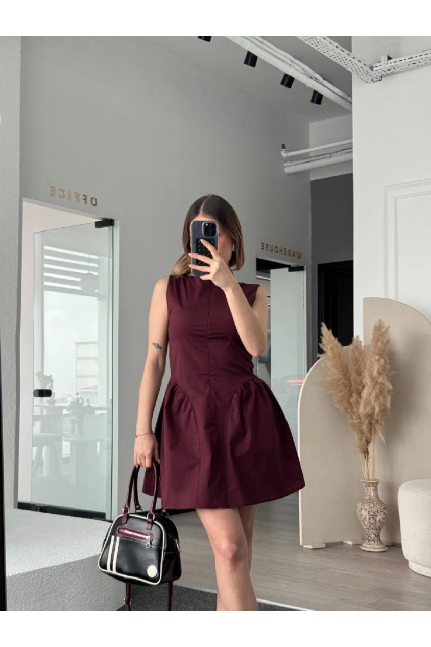 Fermuar Detaylı Mini Elbise - Kahve