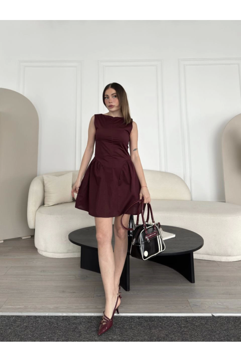 Fermuar Detaylı Mini Elbise - Kahve
