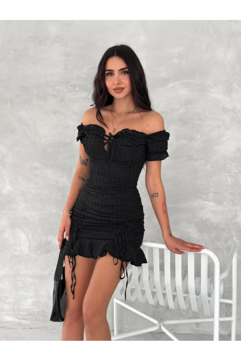 Göğüs Bağlamalı Mini Elbise - Siyah