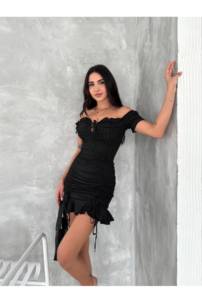 Göğüs Bağlamalı Mini Elbise - Siyah