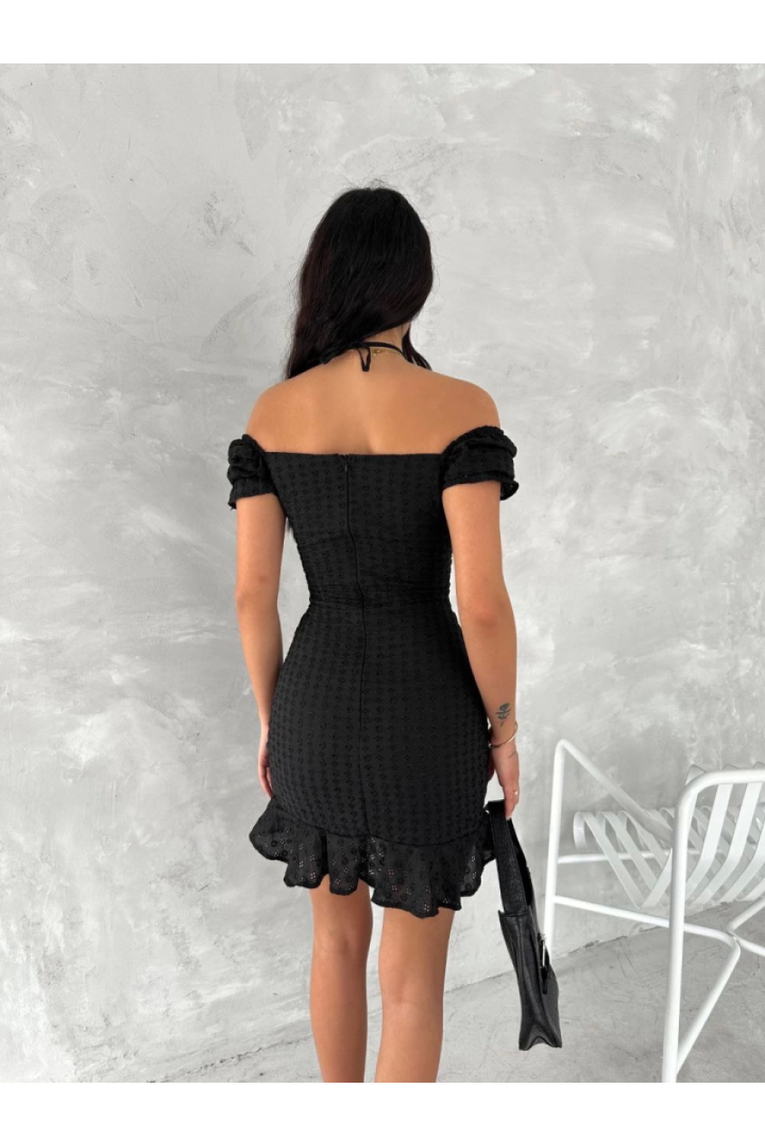 Göğüs Bağlamalı Mini Elbise - Siyah