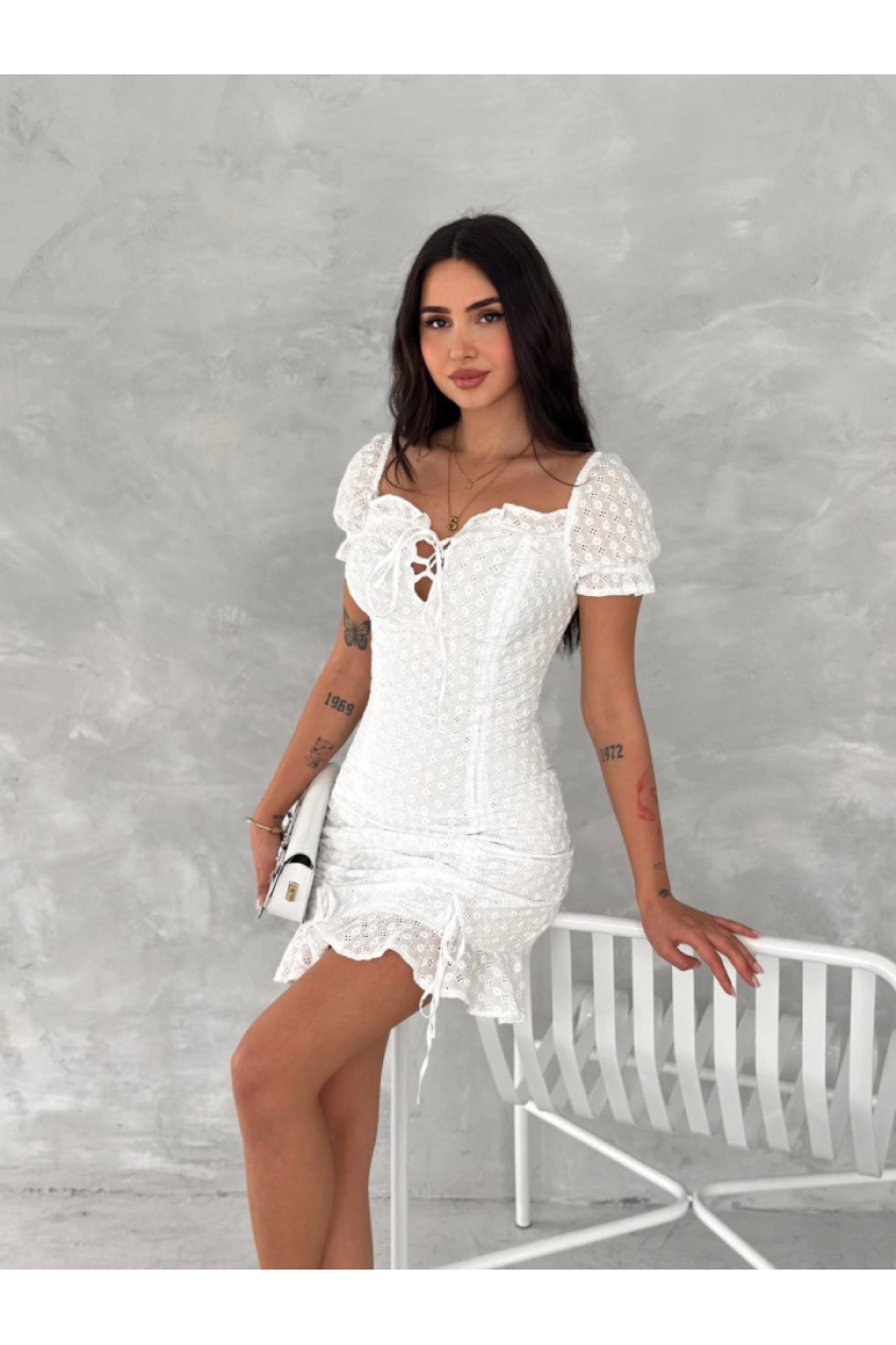 Göğüs Bağlamalı Mini Elbise - Beyaz