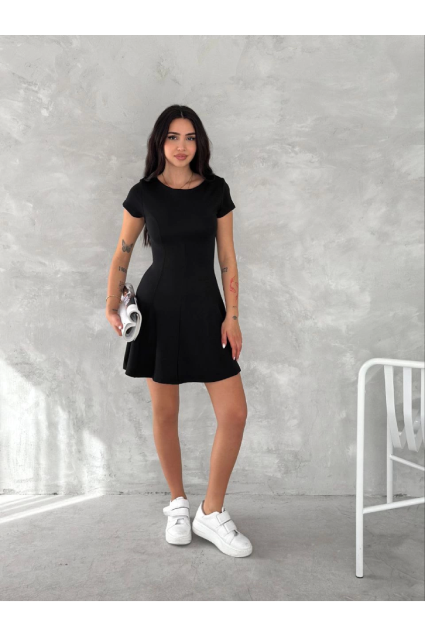 Kısa Kollu Mini Elbise - Siyah