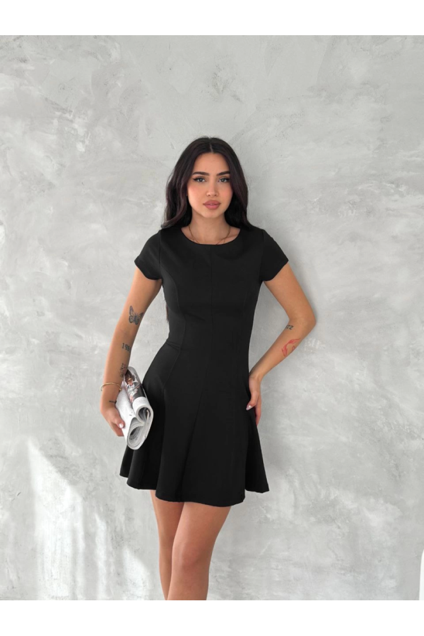 Kısa Kollu Mini Elbise - Siyah