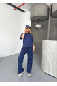 Osy Modal Yumuşak Dokulu Kumaş Kısa Kollu Bluz Rahat Pantalon Ikili Takım- Lacivert