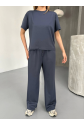 Osy Modal Yumuşak Dokulu Kumaş Kısa Kollu Bluz Rahat Pantalon Ikili Takım- Füme