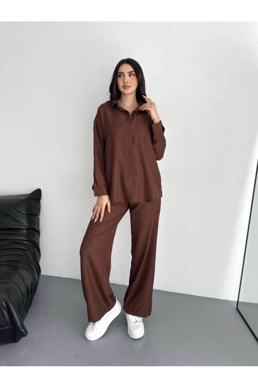 Gömlek Pantolon Ikili Takım - Kahverengi