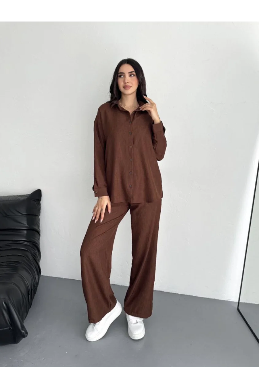 Gömlek Pantolon Ikili Takım - Kahverengi