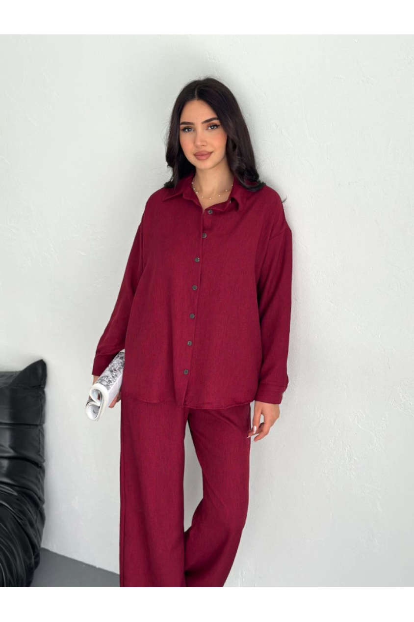 Gömlek Pantolon Ikili Takım - Bordo