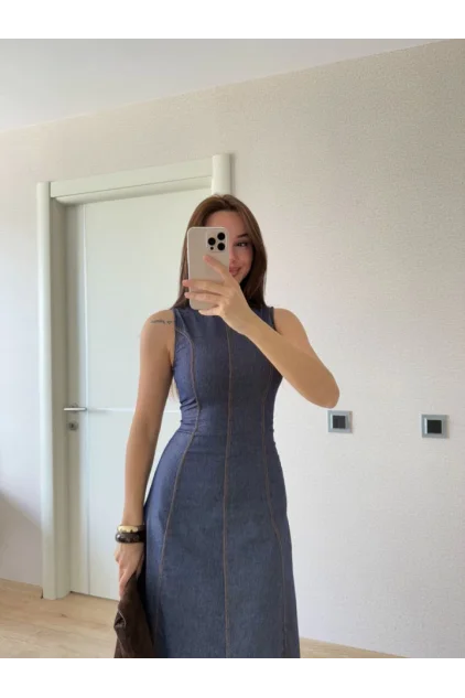 Jeans Kot Uzun Elbise - Lacivert