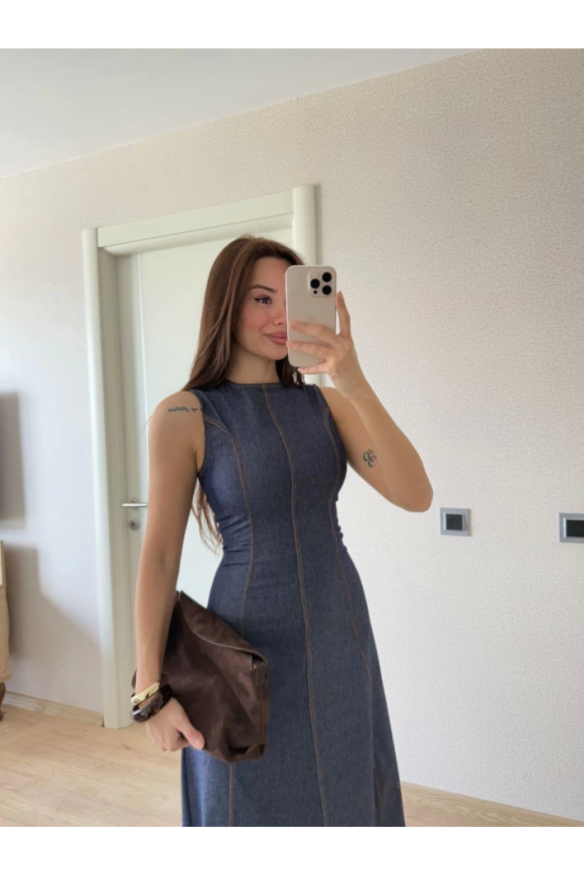 Jeans Kot Uzun Elbise - Lacivert