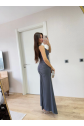 Yırtmaç Detaylı Kolsuz Elbise - Füme